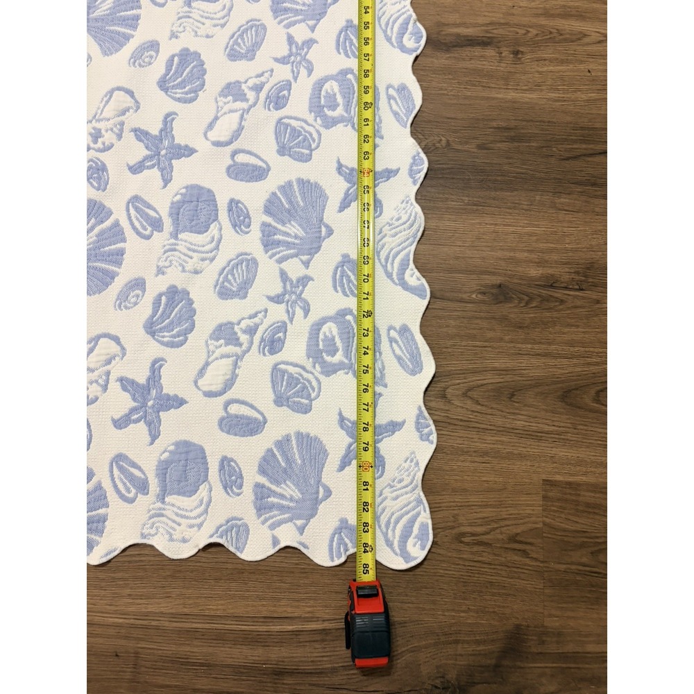 Beach seashell theme quilt  3 piece set 72" x 84" white @ light blue shell print - Picture 3 of 8